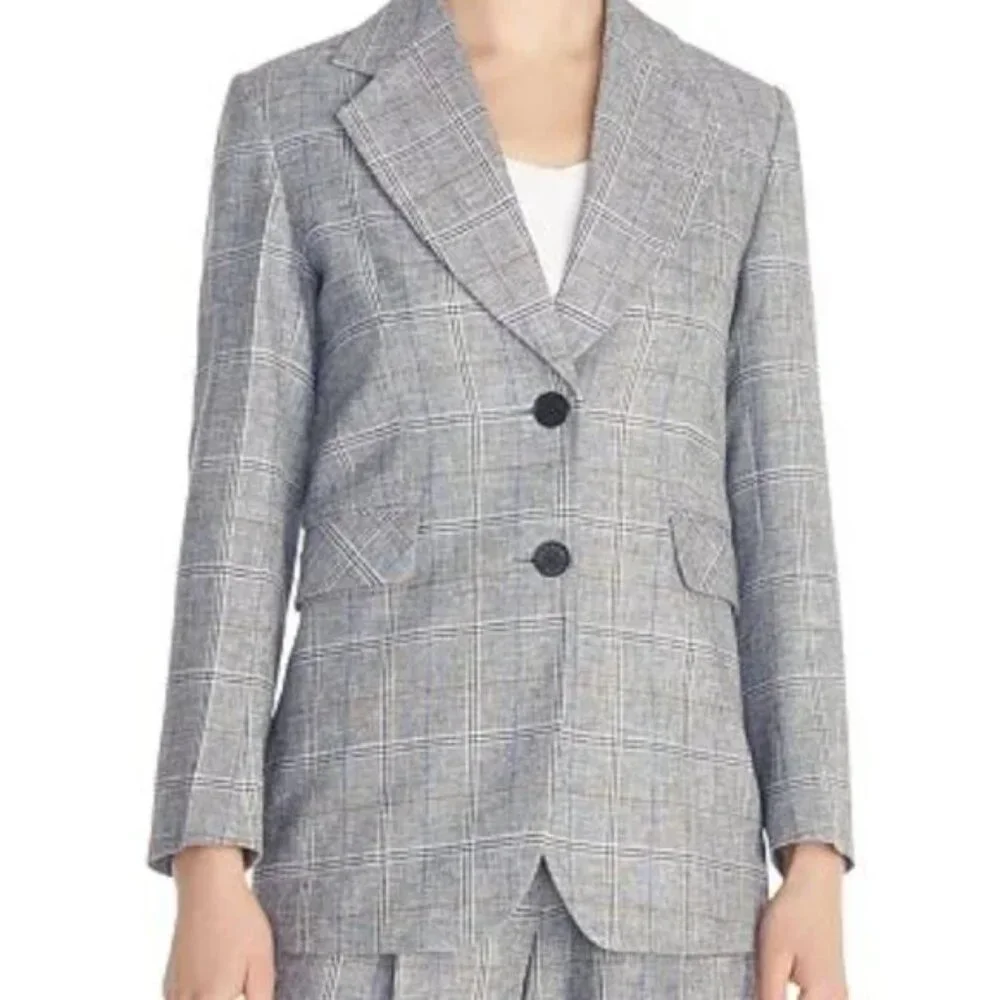 SANDRO Reynald Two-Button Plaid Blazer Gray Size 36 Preppy Academia Minimalist - Picture 2 of 15